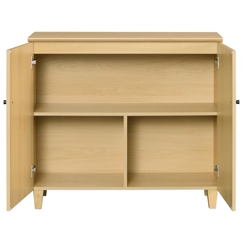 Image of WAMPAT 71 inch Tall Bookcase with Doors & Storage Cabinet, 4 Column Modern 5-Tier Bookshelf with Adjustable Shelf, 142 inch Wide Wooden Display Book Shelf for Home Office, Living Room, Bedroom, Oak