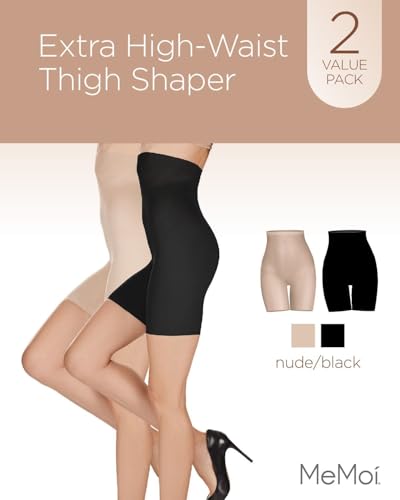 MeMoi 2 Pair High-Waist Shapewear Shorts, Smooth Thigh Shaper Shorts, Comfortable Womens Shapewear - Sizes S-4X2