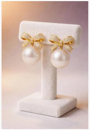 Image of Korean Style Fashion Earrings Set, Pearl and Crystal Bow Design, Women's Jewellery Accessories, 2 Pairs