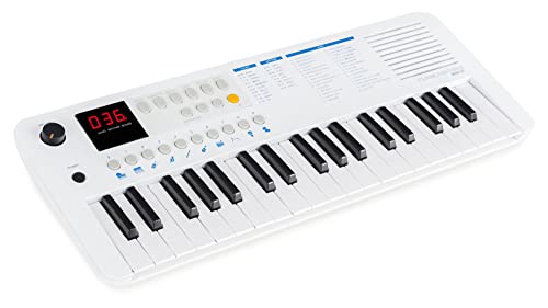 Classic Cantabile MINI-37 Keyboard - 37 Mini-Tasten - Stromversorgung über USB-C oder Batterien - 100 Sounds und Rhythmen - USB-MIDI - Lautsprecher und Kopfhörerausgang - weiß-blau