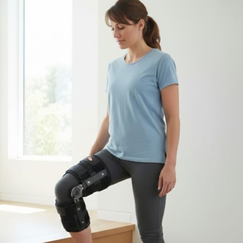 Image of Knee Brace for Rom Knee Pain Relief, Compression Sleeve with Patella Gel Pad & Side Stabilizers, Universal Size, Black - Ideal for Sports, Injury Recovery & Joint Support
