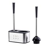 Home Simplified Stainless Steel Toilet Brush and Plunger Set with Rubber Handles and Sleek Storage Holder – Durable and Hygienic, Rust Resistant