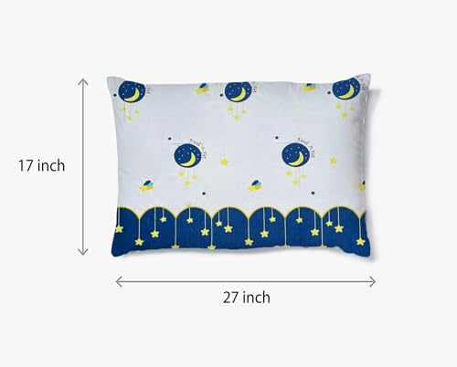 Filymore Microfiber Wrinkle Free Soft Hypoallergenic | Cartoon Printed Single Bed Small/Super Size for Kids with 1 Pillow Covers (90x60 Inches/Good Night/Boys Girls Room)(Blue and Cream)