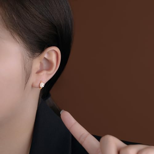 Reffeer Solid 925 Sterling Silver CZ Flower Hoop Earrings Huggie for Women Teens Cluster Flower Hoop Earrings Spring3