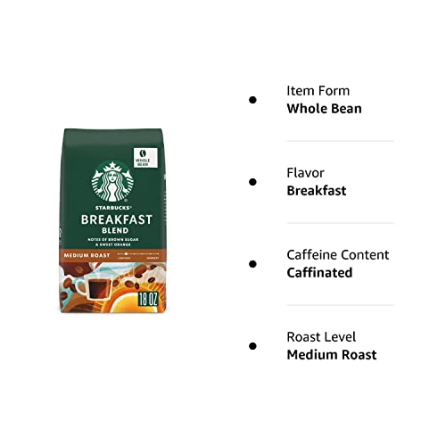 Starbucks Whole Bean Coffee—Medium Roast Coffee—Breakfast Blend—100% Arabica—1 Bag (18 Oz) #TOP7