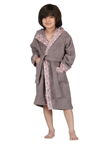 Image of RANGOLI Premium 100% Bamboo Kids Bathrobe, 460 GSM | Ultra Soft Hooded Bathrobe for Boys & Girls with 2 Pockets & Adjustable Belt | Age 7-8 Years | Ash Brown