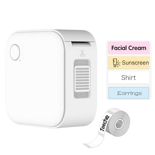 teeche Mini Label Maker Machine with Tape - Portable Small Label Maker, 1000+ Templates & Waterproof Labels, Smart App Control for Home, Office, School, Kitchen Organization, White