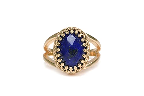 Bague or rose 14k et lapis lazuli véritable de forme ovale