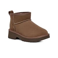 UGG K Classic Ultra Mini New Heights Girls' Fashion Boot, Hickory, 1 Little Kid