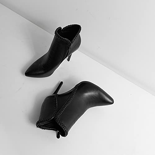 VOKLIN Women's Pointed Toe Stiletto High Heel Dressy Ankle Boots Fashion Braid Zipper Elegant Short Booties3