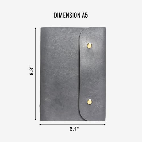 Image of The Messy Corner Leather Button Diary | A5 Travel Dairy for Men and Women | Vegan & Premium Quality | 80 GSM, 140 Ruled Pages - Stylish Grey Notepad