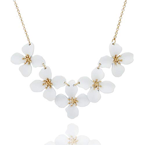Pomina Floral Flower Bib Necklace Fashion Statement Floral Collar Short Necklace for Women (Flower Bib- White)