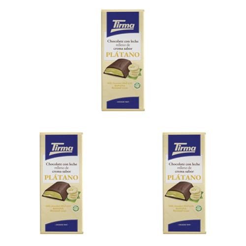 Tirma Tableta de Chocolate con Leche Rellena de Crema Sabor Platano, 110g - Chocolate Cremoso con Relleno de Menta, Perfecto para Postres y Snacks (Paquete de 3)