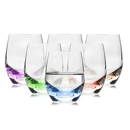 Crystalex Rainbow Colored Tumbler Glasses Set Of 6 | Stemmed Crystal Tumblers Glasses For Water, Juice, Beverages & Cocktails 100% Lead-Free (2.2 Oz)
