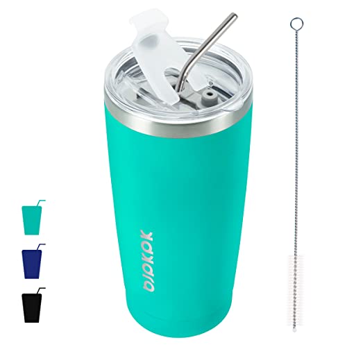 Image of BJPKPK 20 oz Coffee Tumbler with Lid, Straw, Insulated Stainless Steel Mug | Double Wall Vacuum, Keeps Hot /Cold, BPA Free, Leak Proof, Iced Coffee Cup Fit Car Holder, Travel & Beach Ready, Turquoise