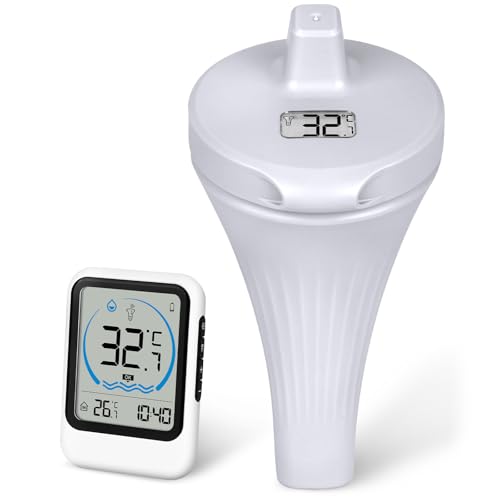 OFFCUP Thermomètre Piscine Flottant, Thermometre de Piscine Sans Fil, IP67 Étanche Anti-buée Numérique Thermomètre de Température Intérieur Extérieur pour Piscines Aquarium Étangs Spa