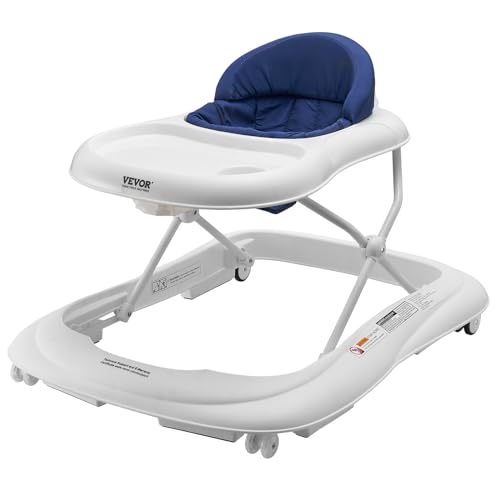 Image of VEVOR Baby Walker, Foldable Baby Walkers and Activity Center on Wheels, 3-Level Height Adjustable Toddler Infant Walker with Feeding Tray, Anti-Rollover Activity Walker Helper for Boy Girl 6-12 Months