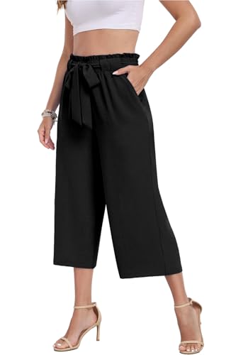 DILIUXING Womens Wide Leg Lounge Capri Pants with Pockets Lightweight High Waisted Adjustable Loose Tie Knot Trouser2