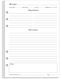 Blank Recipe Paper for A5 Binder - 6 Hole Recipe Book Paper Refills for Saving Recipes, 50 Sheets/100 Pages, 100gsm, White, 5.8'' x 8.5''
