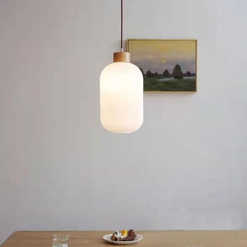 Suspension Rétro Japonaise E27 - Luminaire Plafonnier Bois Verre