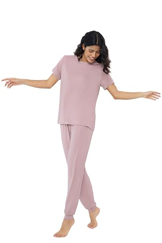 Image of Joyaria Bamboo Viscose Pajamas Women Ultra Soft Short Sleeve Jogger Pants Pjs Set Cooling Sleepwear