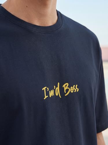 Image of BULLMER Peach Trendy Front Printed oversized Round Neck T-shirt for men