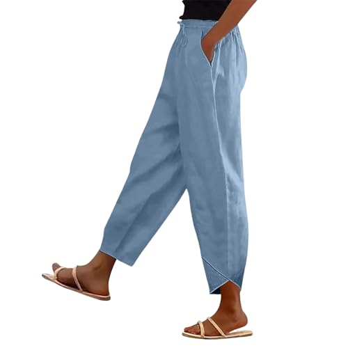 Pantalon fluide femme taille haute anti-chaleur ample en lin léger d'été