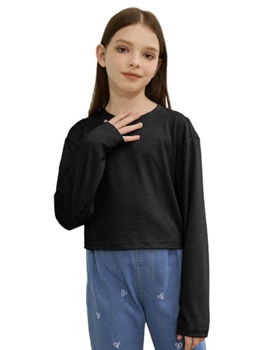 Girls Long Sleeve Crop Tops Kids Fashion Loose Crew Neck Cropped T-Shirts Casual Basic Tees4