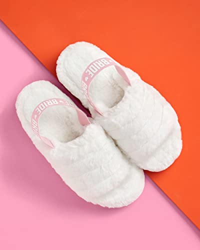Xo, Fetti Bride Platform Slippers, White Fur, M/L | Bride To Be Gift, Bachelorette Party Favor thumb #6