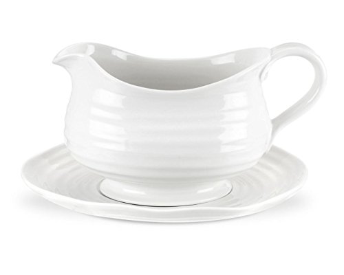 Portmeirion Sophie Conran - Salsera con Soporte, Servidor de Salsa Blanca de Porcelana Fina de 24 onzas, Apto para Horno, microondas, congelador y lavavajillas, vajilla de 9.5 Pulgadas para
