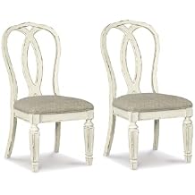 Signature Design by Ashley Realyn French Country Ribbon Back Dining Chair, 2 Count, Chipped White