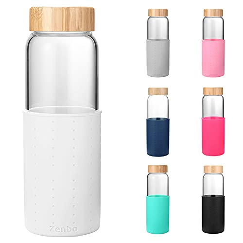 Zenbo Glass Water Bottle with Silicone Protective Sleeve 32oz 26oz or 21oz 100% Borosilicate Glass BPA-Free The Silicon Sleeve is Supper Easy to take Off and Put Back on