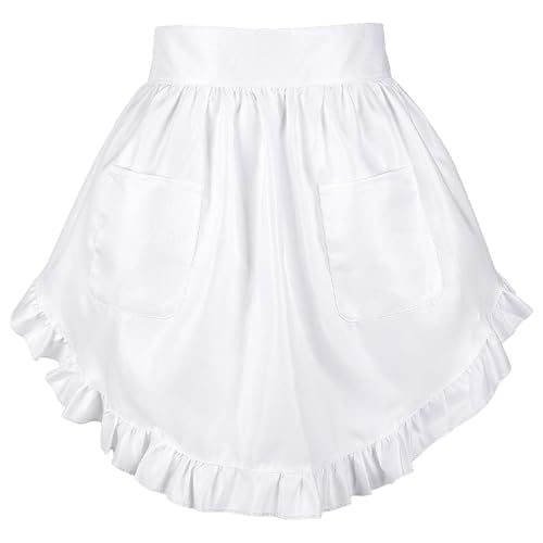 Qulkws White Waist Apron Cosplay Waist Apron Waists Aprons for Women with 2 Pockets Puffy Tight Costume Half Aprons Waitress Servant Cosplay Costume Vintage Maid Aprones Skirt for Kitchen Party Dress