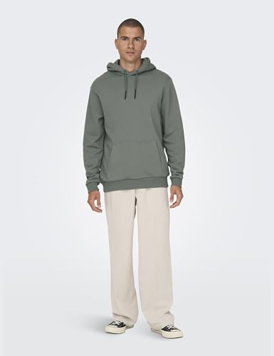 Only & Sons Herren Weicher Kapuzen Pullover Basic Sweatshirt Hoodie Jumper Sweater ONSCERES,Castor Gray,XXL – Ansicht 2