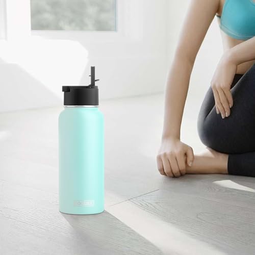 Image of koodee Insulated Water Bottle, 32 oz Stainless Steel Double Wall Vacuum Insulated Wide Mouth Sports Water Bottle with Leak Proof Straw Lid (Baby Blue)