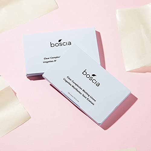 boscia clear complexion blotting linens - vegan cruelty-free natural skin care - oil blotting sheets for face - for combination to oily skin types - travel size - 100 sheets