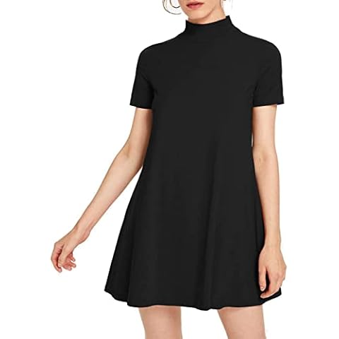 Milumia Women's Solid Swing Mock Neck Short Sleeve T Shirt Dress Jersey Dress Black X-Large Cover