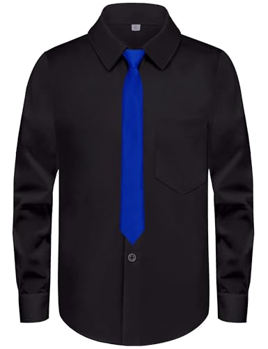 Image of Boys Long Sleeve Button-Down Dress Shirts with Tie: 2 Fabrics (Stretch /Standard) & 2 Fits (Regular /Husky)