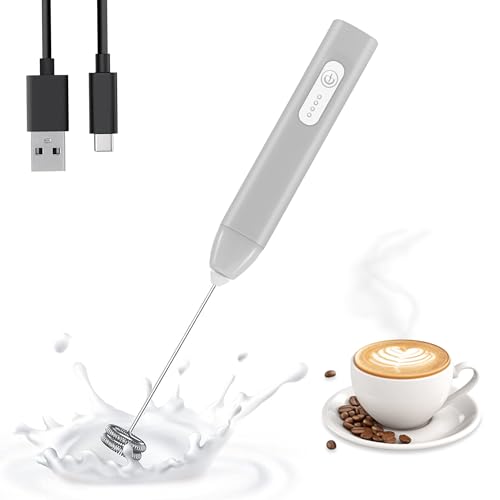 Image of GLUN Portable Coffee Frother Vibe Grey Colour 1 Piece, Type-C Port Rechargeable Handheld Milk Frother with 2-Layer Detachable Steel Whisk, Fast Foam Maker for Latte, Cappuccino & Coffee