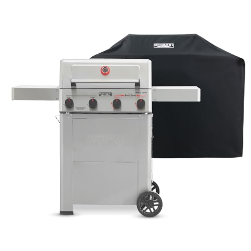 Image of Monument Grills 4 Burner Propane Mesa 2 Gas Grill with Broil Zone, Stainless Steel Outdoor Patio Barbecue Grill with Cover, Foldable Side Shelves, Fast Heating, Fast Assembly, Mesa II 410FBZ