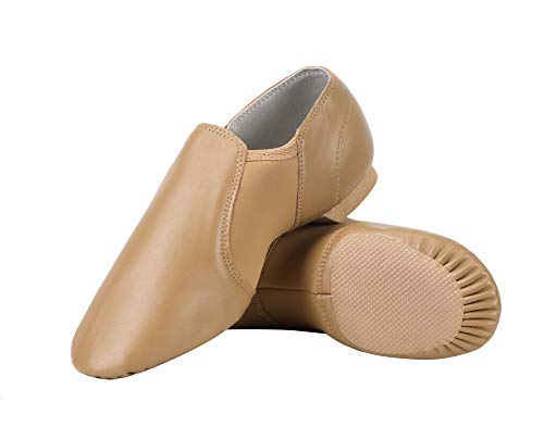 Dynadans PU Leather Jazz Shoe Slip On Dance Shoes with Arch Insert for Girls and Boys (Toddler/Little Kid/Big Kid)-Brown-3.5M-Little Kid