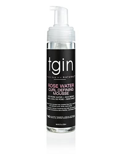 tgin Mousse Définissante à l'Eau de Rose pour Cheveux Naturels - Boucles - Ondulations - Faible Porosité - Cheveux Fins