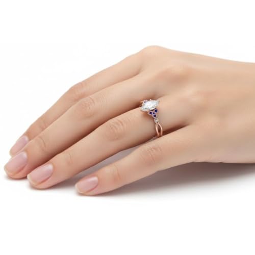Image of 55Carat Choose Your Gemstone 14k Rose Gold Plated Marquise Shape Petite Engagement Ring Everyday Wedding Jewelry Handmade Gifts for Wife Celtic Knot Split Diamond CZ Birthstone Ring : US Size 4 to 12