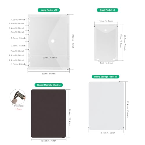 Image of 1.5mm Double-Sided Die Cut Storage Magnetic Sheets & Clear Stamp Storage Panels with Pockets, Resealable Envelope for Cutting Dies, Stencils & Embossing Folder Organizer