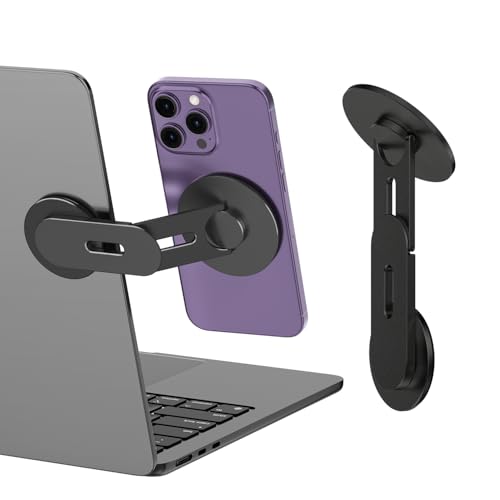 CloudValley Magnetic Laptop Phone Holder, 360° Rotating Mount Compatible with iPhone MagSafe and All Phones, MacBook, PC Monitor, Screen Stand for Tesla, Portable Accessory, Black