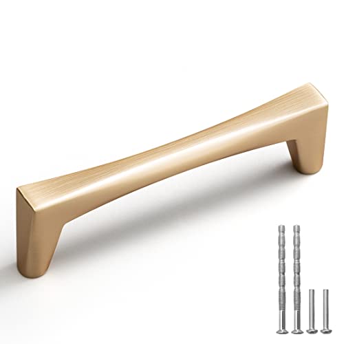 YAGU 10 Pack Brushed Gold Cabinet Pulls, 3.75 Inch Hole Center Brushed Brass Kitchen Drawer Handles Zinc Alloy Furniture Hardware for Bathroom Cupboard Vanity Dresser Closet