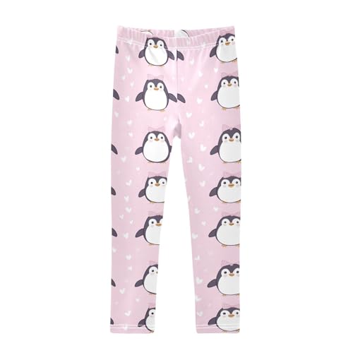 Wusikd Cute Penguins Girls' Leggings Toddler Doodles Bows Pink Kids Yoga Pants Dance Active Tights 4T