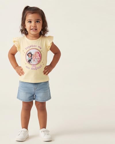 Image of Disney Princess Shirts for Girls Ruffle Sleeve T-Shirt with Interactive Lenticular Patch Gift for Toddler