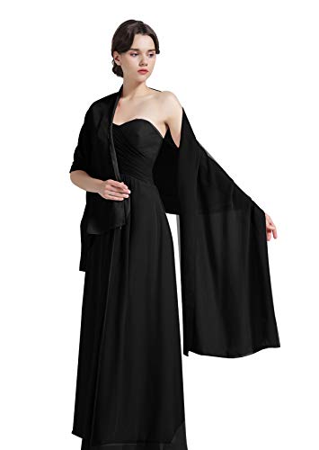 Chal de gasa para mujer para novia/boda/fiesta noche S-01 negro negro