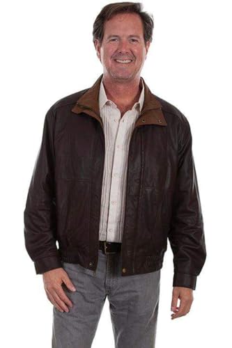 Image of Scully Men's Chocolate Leather Rectangle Coat